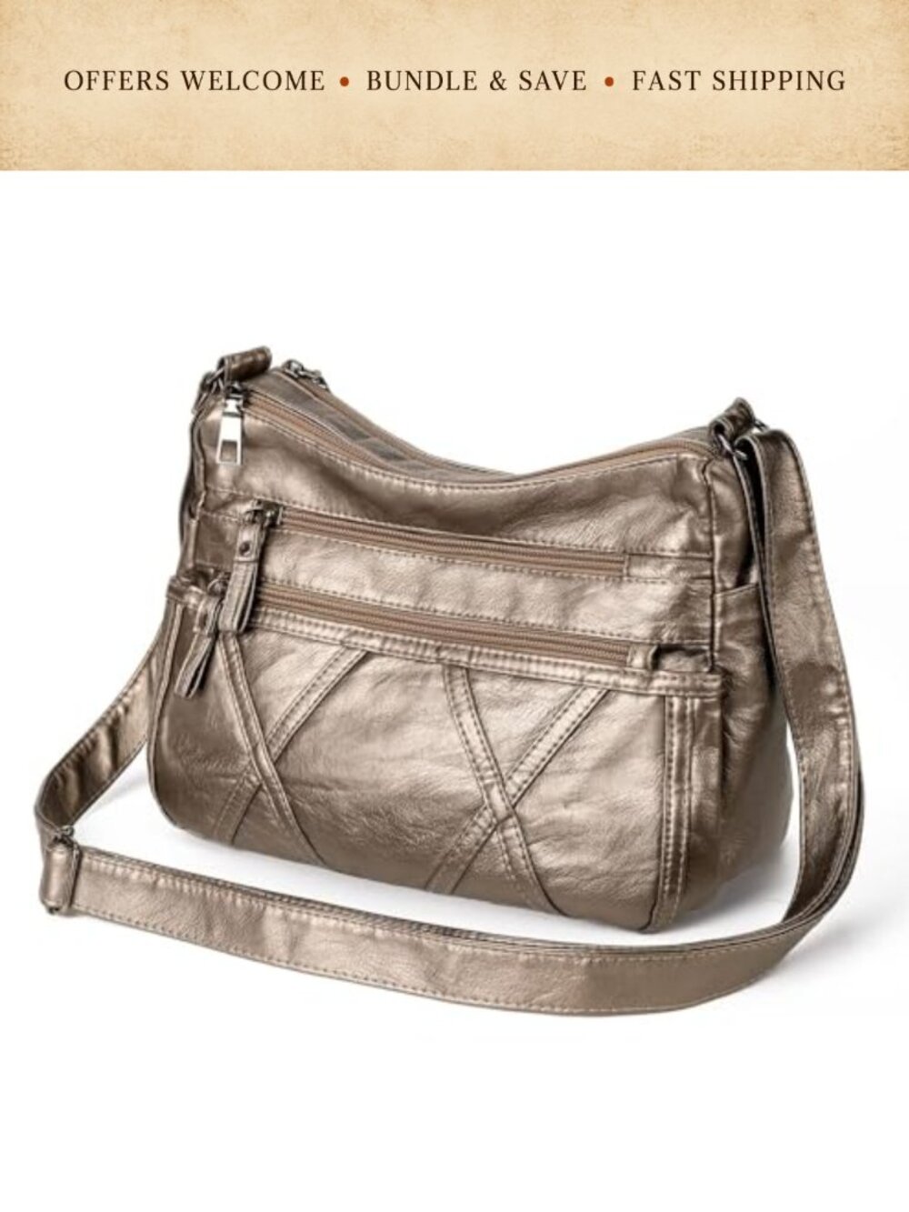 Washed PU Leather Crossbody Bag Lightweight Multifunctional Shoulder Purse